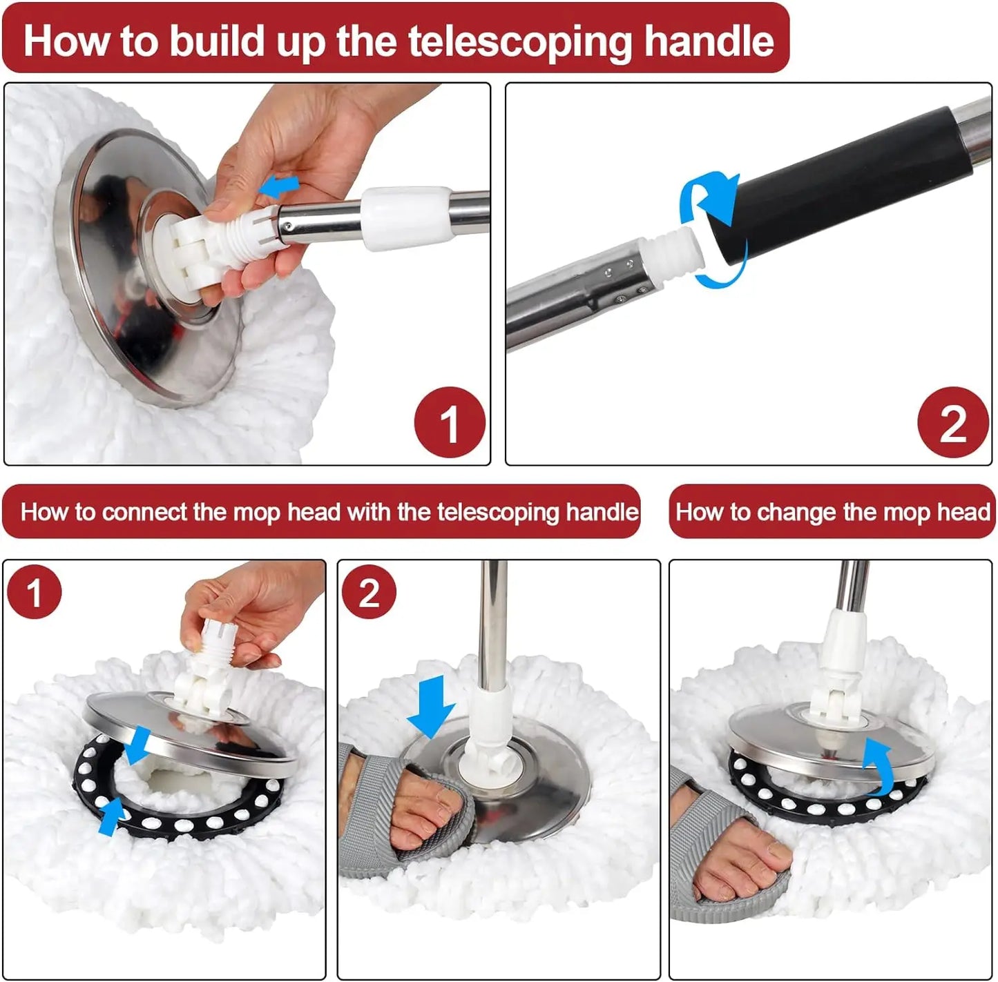 360° Spin Mop and Bucket Set with Wring System – 3 Microfiber Heads