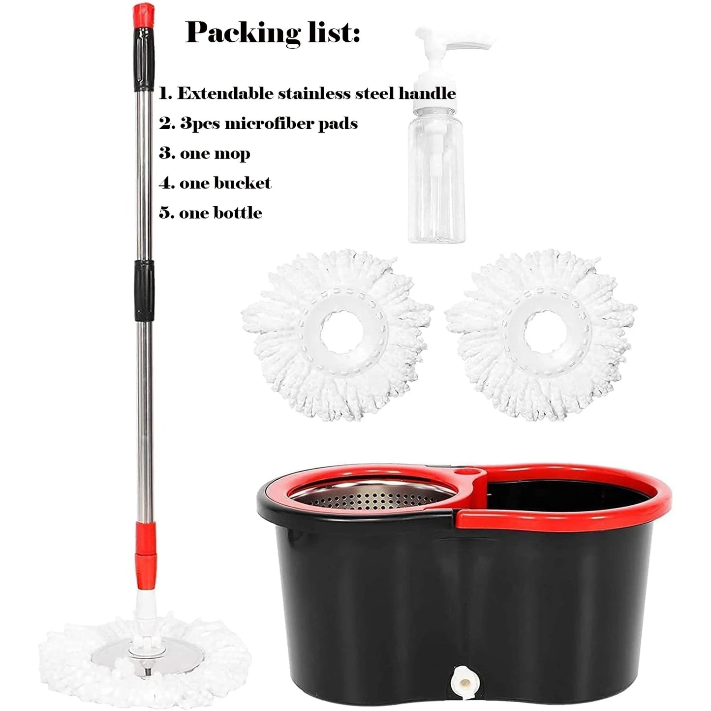 360° Spin Mop and Bucket Set with Wring System – 3 Microfiber Heads