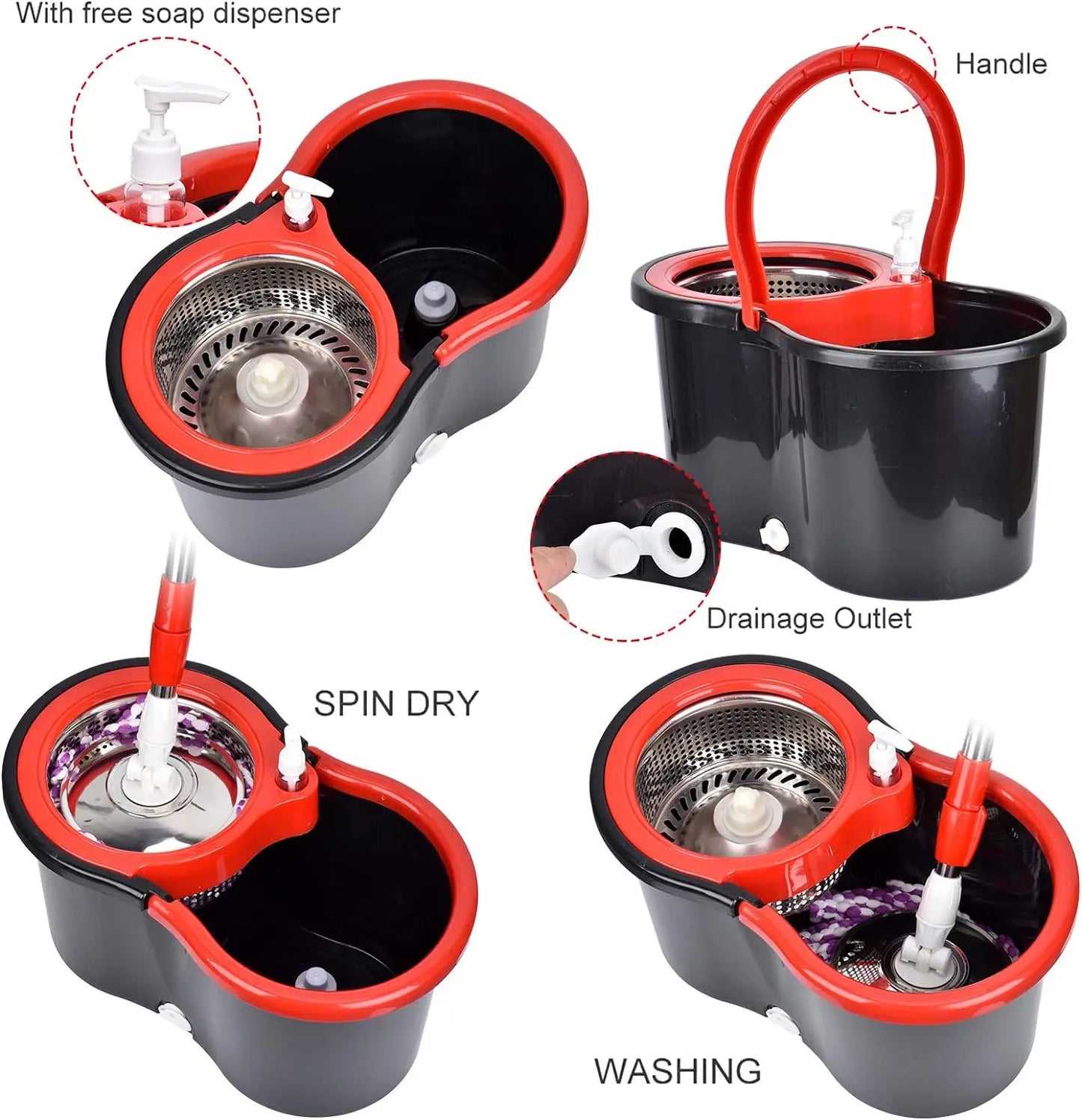 360° Spin Mop and Bucket Set with Wring System – 3 Microfiber Heads