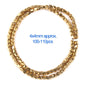 Gold beaded necklace with size and quantity information on a white background