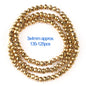 Gold beads on a white background with size and quantity information.