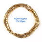 Gold beaded strands on a white background with text indicating size and quantity.