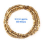 Gold beads on a white background with text indicating size and quantity.