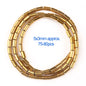 Gold cylindrical beads on a white background with text indicating size and quantity.