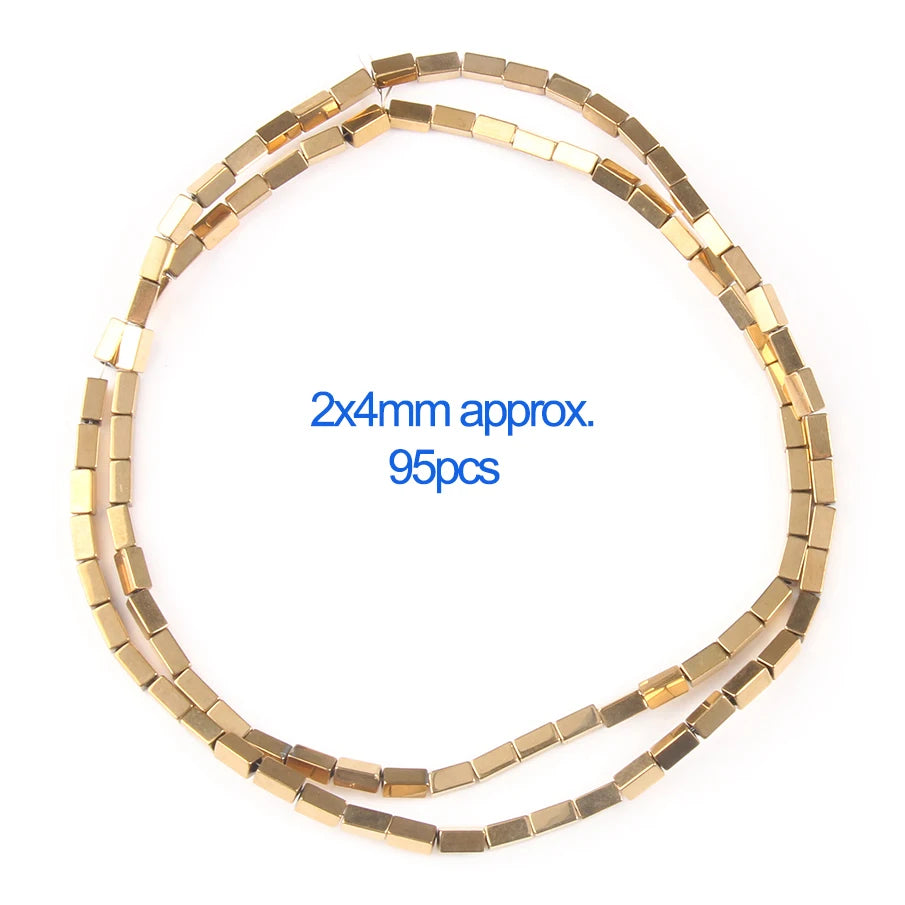 Gold beaded necklace with measurement text on a white background