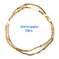 Gold beaded necklace with measurement text on a white background