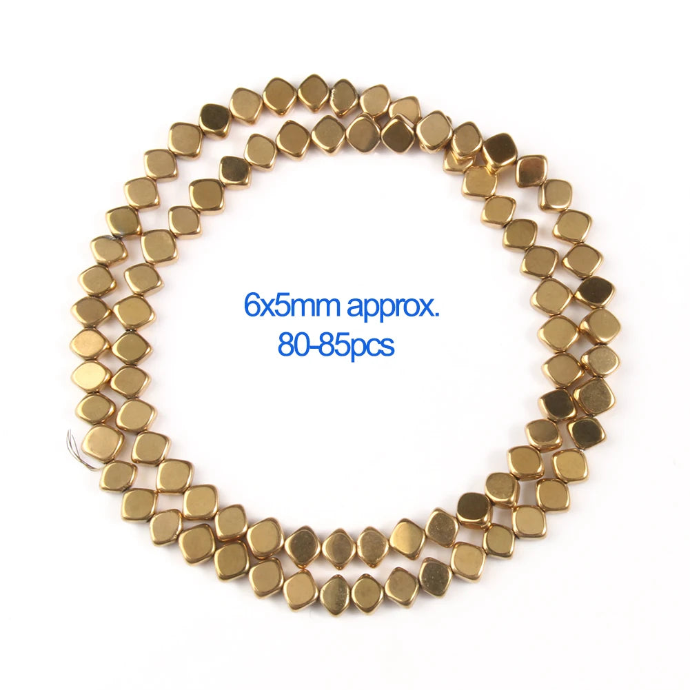 Gold beads arranged in a circular pattern on a white background with text indicating size and quantity.