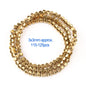 Gold beads on a white background with text indicating size and quantity.