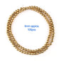 Gold beads on a white background with text indicating size and quantity.