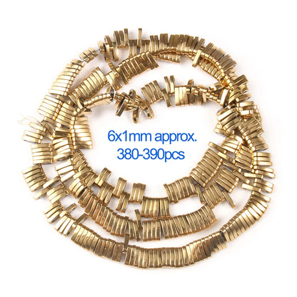 Gold cylindrical beads arranged in a circular pattern on a white background