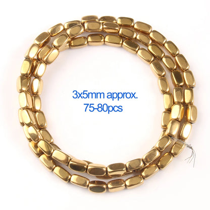 Gold beads on a white background with text indicating size and quantity.