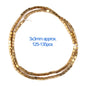 Gold beaded necklace with measurement text on a white background
