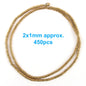 Gold beaded necklace with text indicating size and quantity on a white background