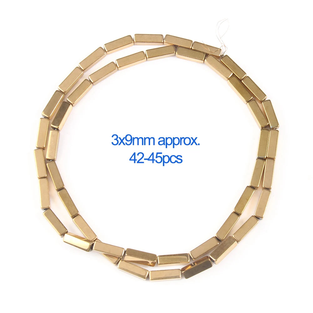 Gold beaded necklace with measurement details on a white background