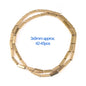Gold beaded necklace with measurement details on a white background