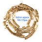 Gold beads on a string with size and quantity information.