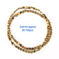 Gold beaded necklace with measurement text on a white background