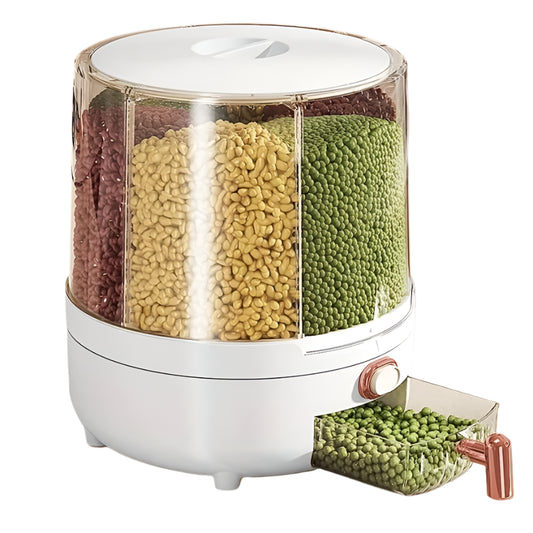 6-Compartment 360° Rotating Airtight Food Storage Container for Grains