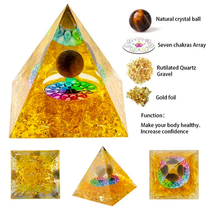 Natural Crystal Energy Pyramid – Peridot & Amethyst Chakra Healing Décor
