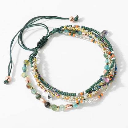 Multistrand beaded bracelet with colorful beads on a white background