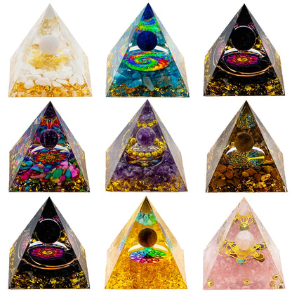 Natural Crystal Energy Pyramid – Peridot & Amethyst Chakra Healing Décor