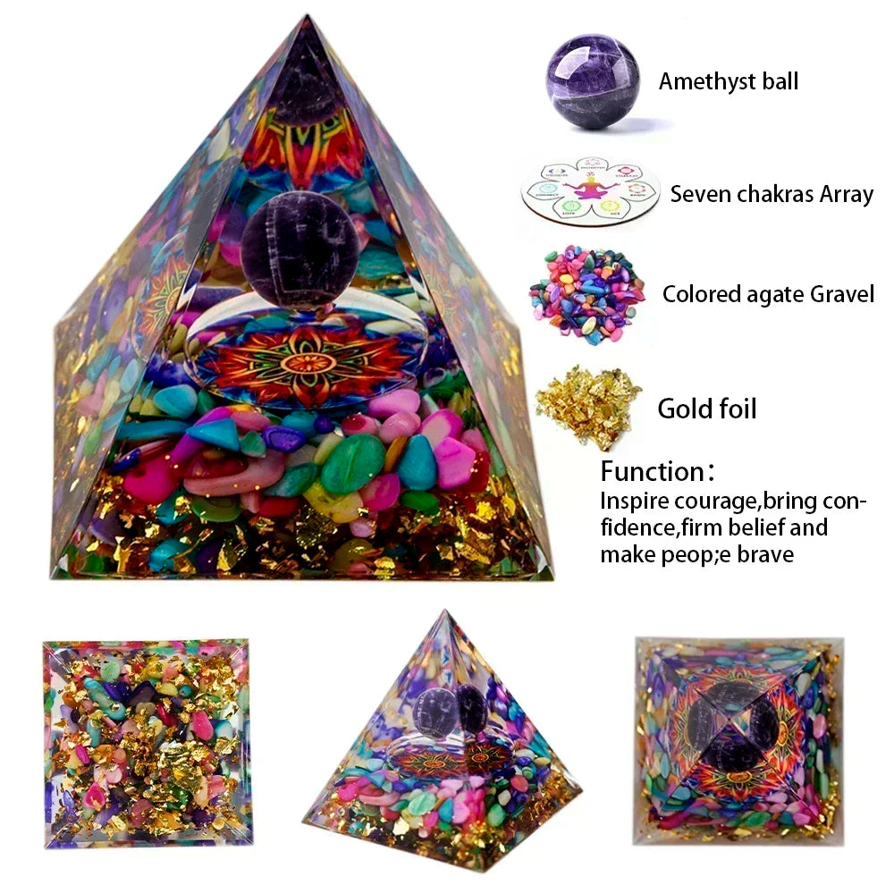 Natural Crystal Energy Pyramid – Peridot & Amethyst Chakra Healing Décor