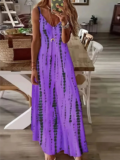 Women’s Tie-Dye V-Neck Maxi Dress – Casual Summer Beach Vacation Dress