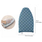 Blue ironing board cover with grid pattern and dimensions on a white background