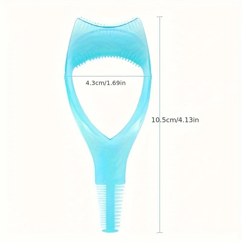 Blue hair color mixing brush with measurements on a white background
