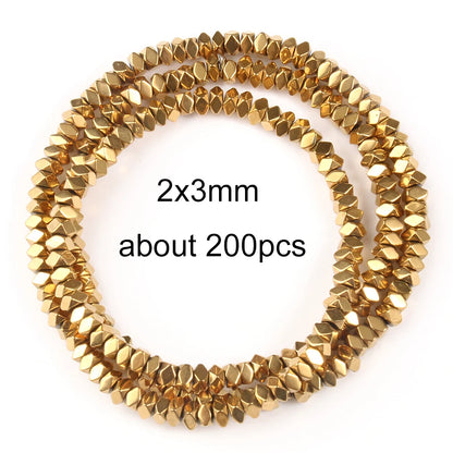 Gold beads in a circular arrangement with size and quantity information on a white background
