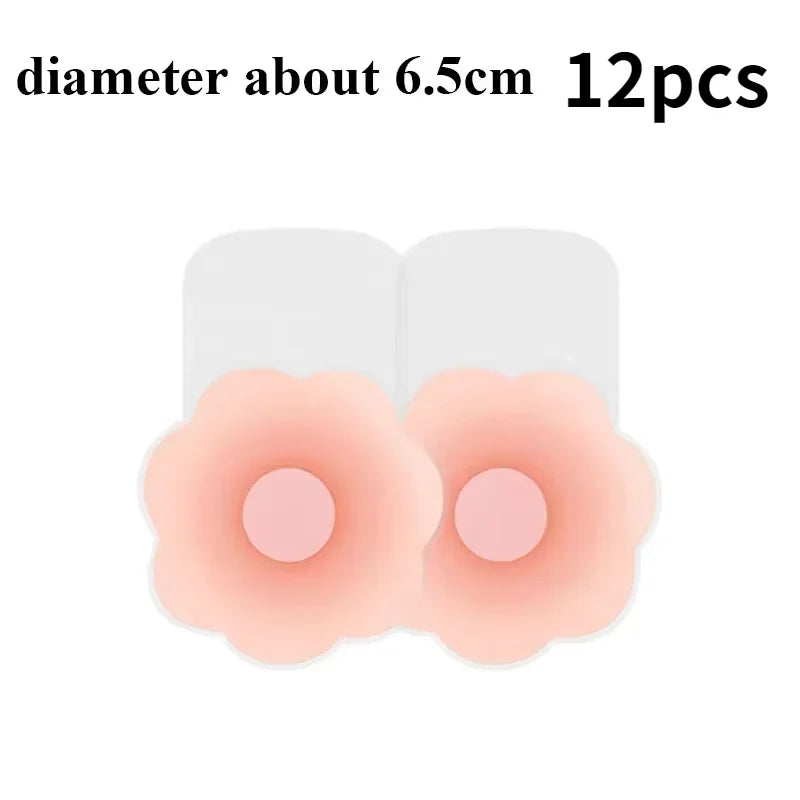 Pair of silicone pasties with text indicating diameter and quantity on a white background
