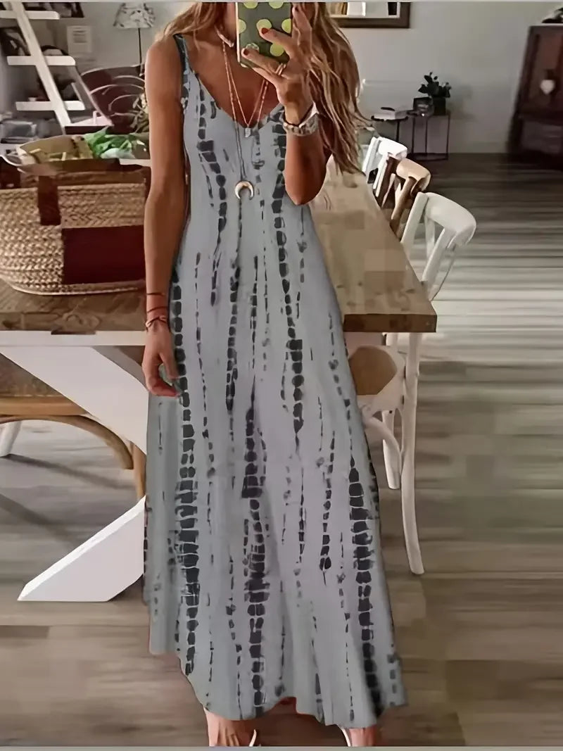 Women’s Tie-Dye V-Neck Maxi Dress – Casual Summer Beach Vacation Dress