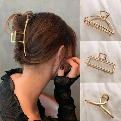 Gold Hollow Geometric Hair Claw – Stylish Metal Hair Clip for Women