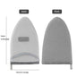 Gray ironing board cover with measurements on a white background