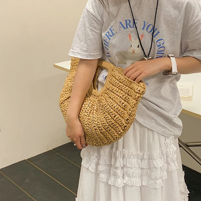 Handmade Straw Half-Moon Tote – Summer Beach Handbag for Women