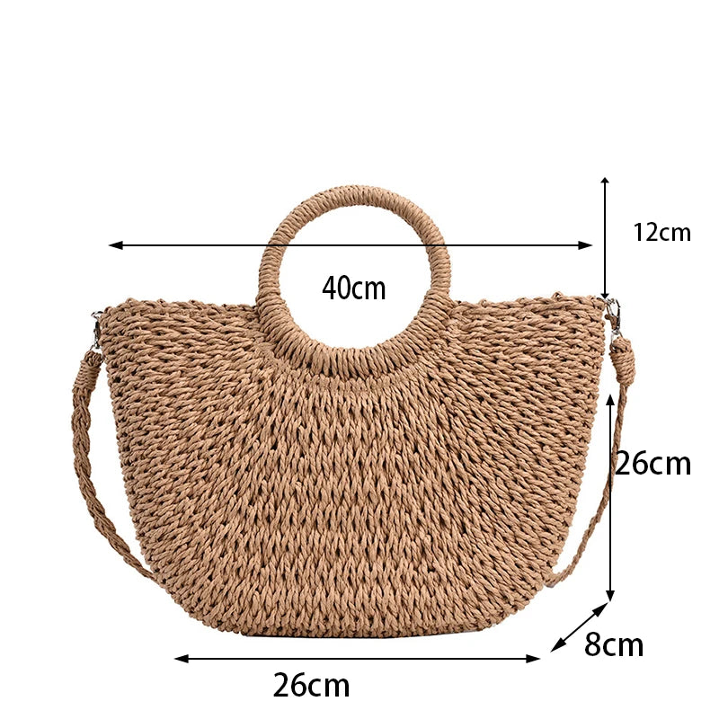 Straw Woven Beach Tote – Handmade Summer Bucket Bag for Women
