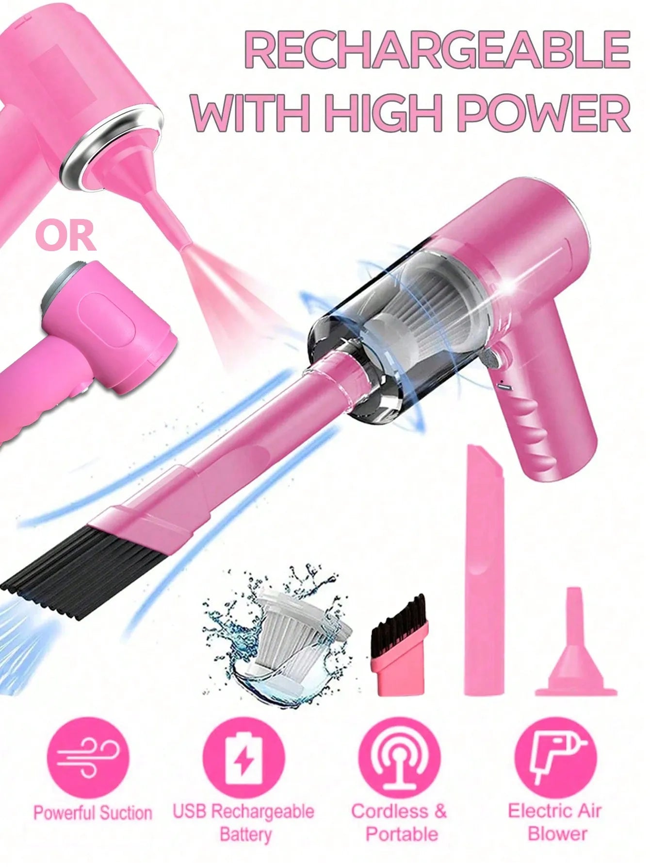 3-in-1 USB Rechargeable Vacuum Cleaner – Suction & Blowing for Car and Home