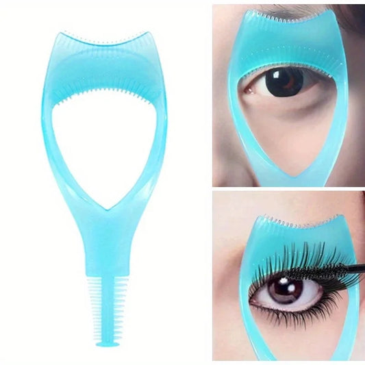 Blue eyelash extension tool with close-up shots of its use on eyes.