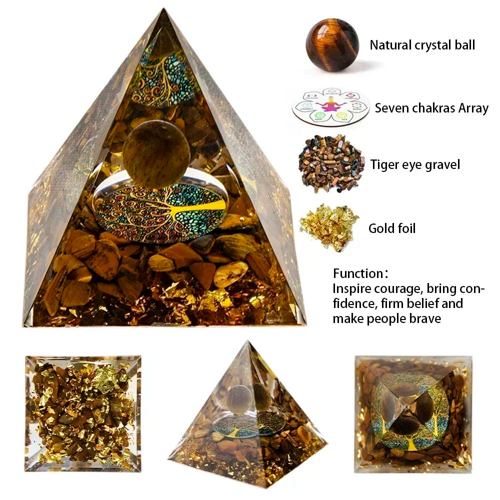 Natural Crystal Energy Pyramid – Peridot & Amethyst Chakra Healing Décor