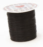 Spool of black cord with a clear label on a white background