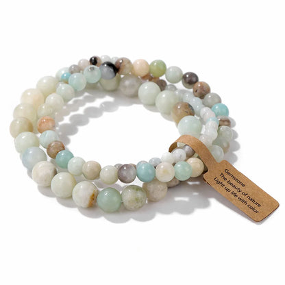 3pcs Natural Stone Beads Bracelet Set for Women & Men - Agates & Quartz
