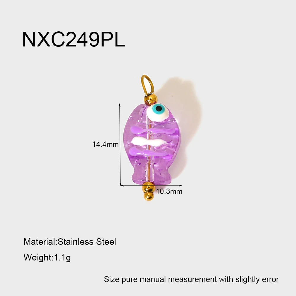Purple fishing lure with measurements and material details on a white background