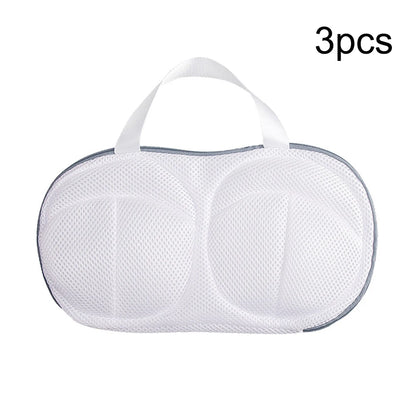 White mesh laundry bag with handle on a white background, labeled '3pcs'.