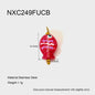 Red fishing lure with measurements and material details on a white background