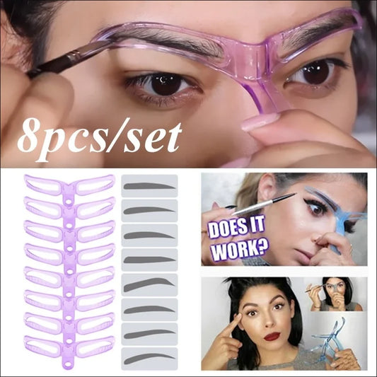 8-in-1 Reusable Eyebrow Stencil Set – Brow Stamp Template & Makeup Tools