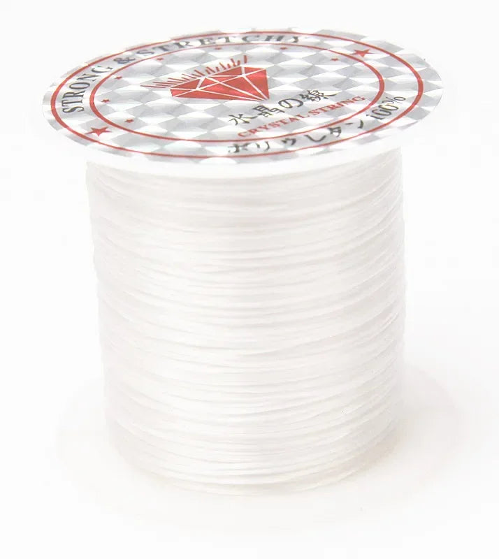 Spool of white thread with a red and black label on a white background