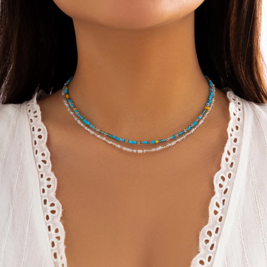 Handmade Boho Acrylic Beaded Choker – Multicolor Short Necklace for Women