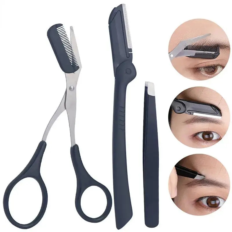 Stainless Steel Eyebrow Trimmer Scissors & Comb Set - Precision Grooming Tool for Men and Women - Effortless Hair Removal