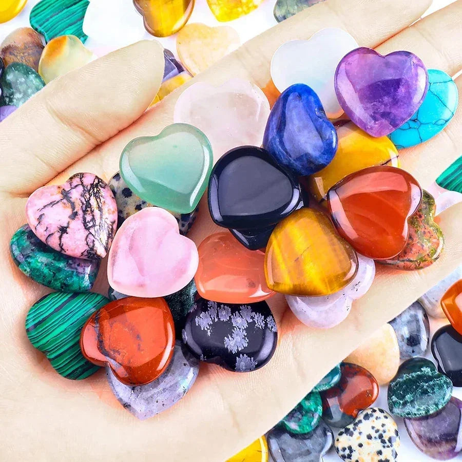Heart-Shaped Natural Crystal Healing Stones – Amethyst & Agate Gravel