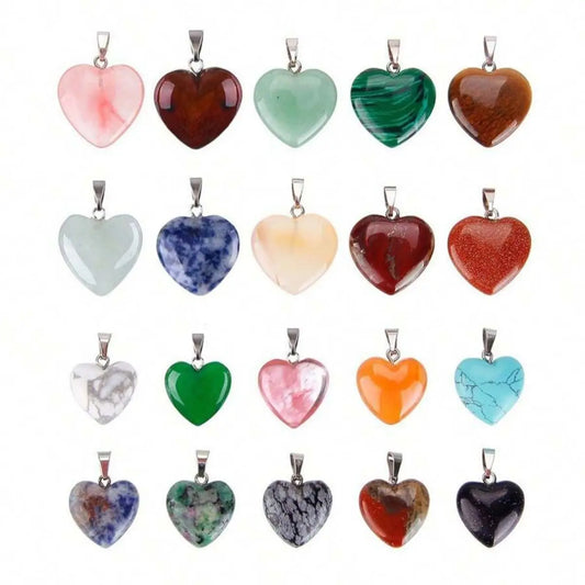 Heart-Shaped Stone Pendant Charms – 10pcs Crystal Beads for Jewelry Making